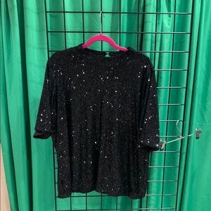Black Sequin Boxy Tee